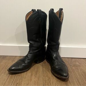 Tony Lama Black Leather Style 5984 Cowboy Western Boots Embroidered - Size 8.5